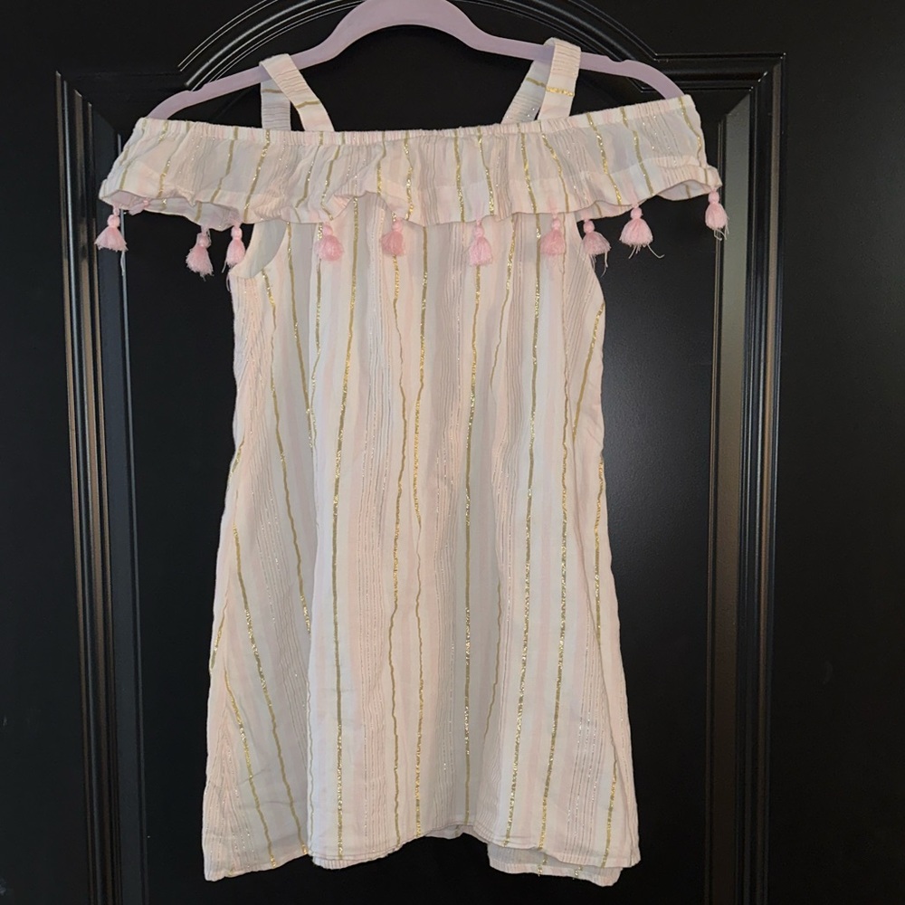 Girls Lulurain pink & gold tassel dress size 8